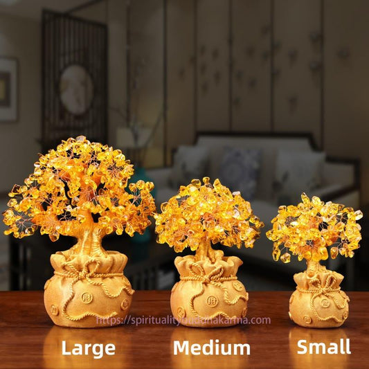 Goldener Energie-Citrin, natürlicher Reichtum, Solarplexus-Chakra (drittes Chakra), Geldbaum-Edelsteinornament – ​​Feng Shui für Wohlstand