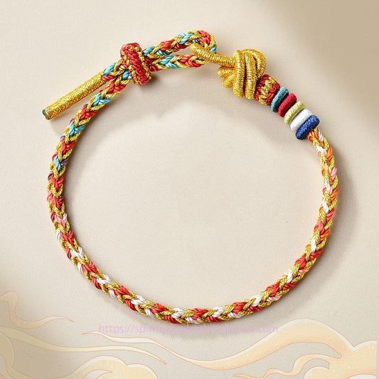 Tibetisches Knoten-Schutzarmband, handgefertigt aus farbenfrohem Gold, mit heilendem Flechtmuster 
