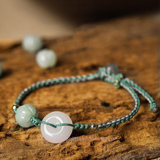 Jade  White Jade Peace Buckle Pumpkin Bead Luck Blessing Braided Bracelet
