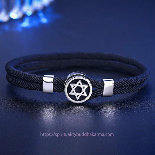 Ancient Tibetan Buddhist Red String Tradition  925 Sterling Silver Star of David Calm Balance String Bracelet