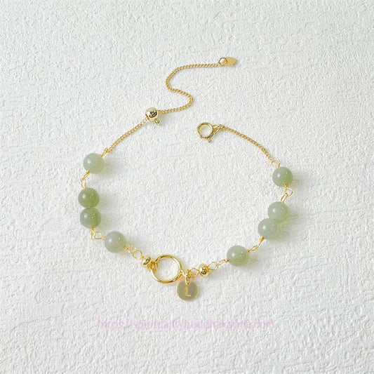 Jade  Unique Natural Hetian Jade 14K Gold filled Luck Beaded Bracelet