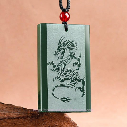 Jade  Hetian Cyan Jade Dragon Engraved Success Necklace Pendant