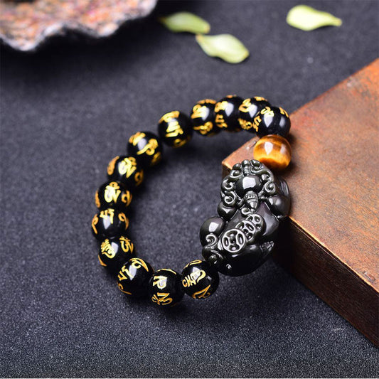 Spiritualität Buddha Karma FengShui PiXiu Obsidian Reichtumsarmband 