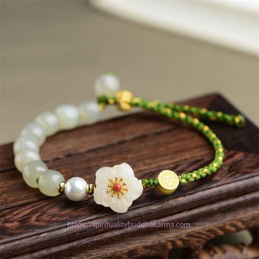 Jade  925 Sterling Silver Natural Hetian Jade Peach Blossom Luck Bracelet