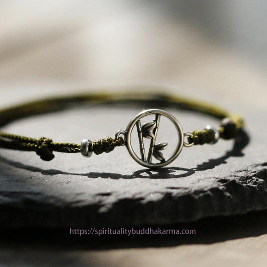 Ancient Tibetan Buddhist Red String Tradition  925 Sterling Silver Bamboo Luck String Bracelet