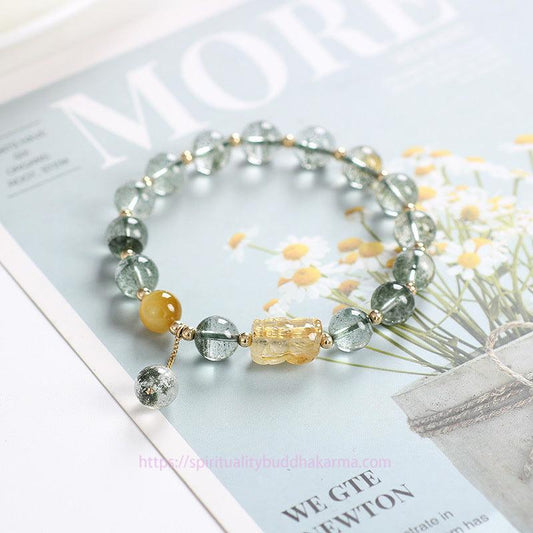 Golden Energy Citrine Green Phantom Wealth Solar Plexus Chakra (Third Chakra) PiXiu Confidence Bracelet