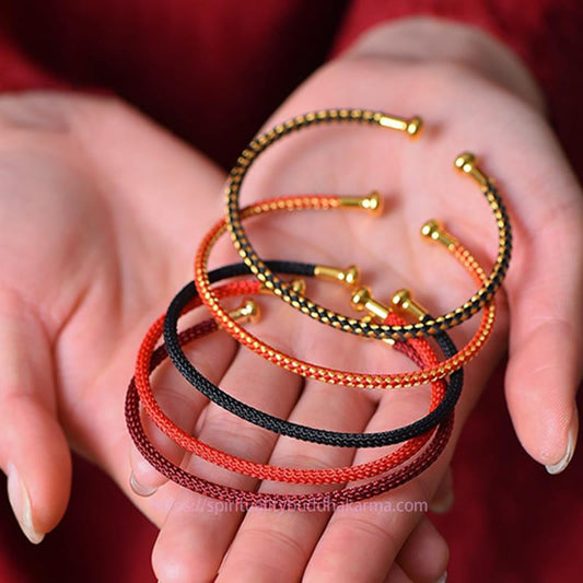 Bracelet manchette tressé à la main, traditionnel tibétain bouddhiste ancien, en corde rouge, au design simple et porte-bonheur.