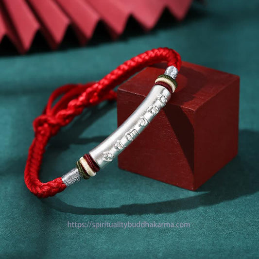 Bracelet traditionnel tibétain bouddhiste à fil rouge en argent sterling 999 Om Mani Padme Hum, symbole de protection et de force
