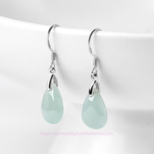 Boucles d'oreilles pendantes en argent sterling 925 et jade, motif goutte d'eau, porte-bonheur et prospérité