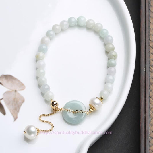 Jade  Natural Jade Pearl Peace Buckle Prosperity Luck Bracelet