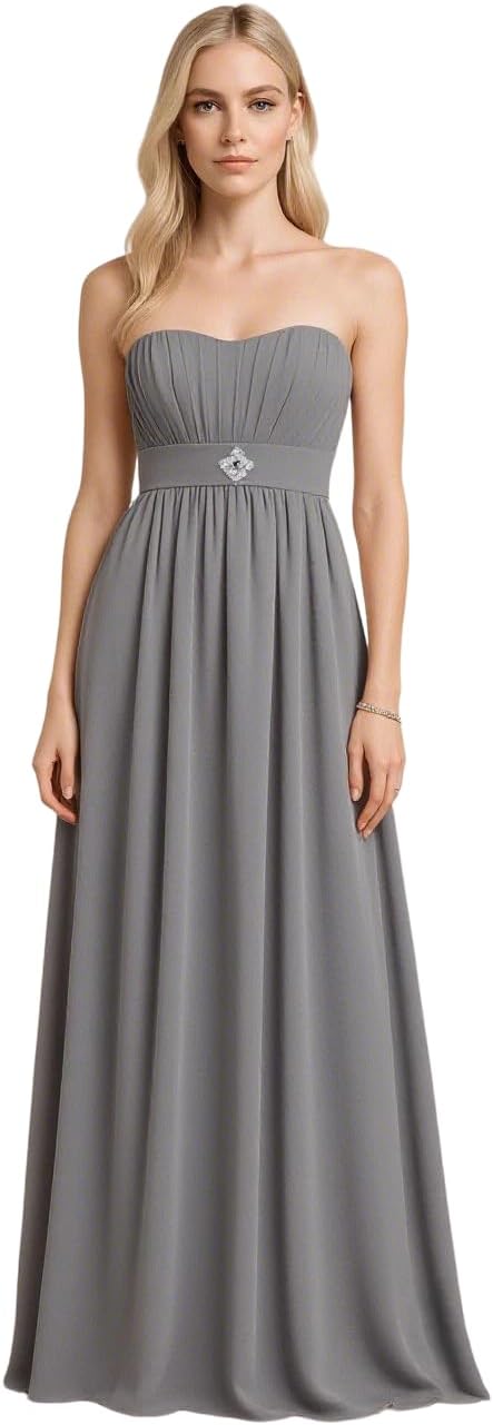 Elegant Chiffon Dress Built-in Bra Design, Back Lace-up Formal Bridesmaid Dress, Evening Gown, Wedding, Banquet Skirt