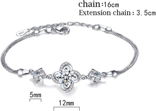 Sunnyshopday 925 Sterling Silver Sun Flower Diamond Bracelet Hand Link for Women Girl Bangle with Jewellery Gift Box (925 Silver Bracelet) (925 Sterling Silver)