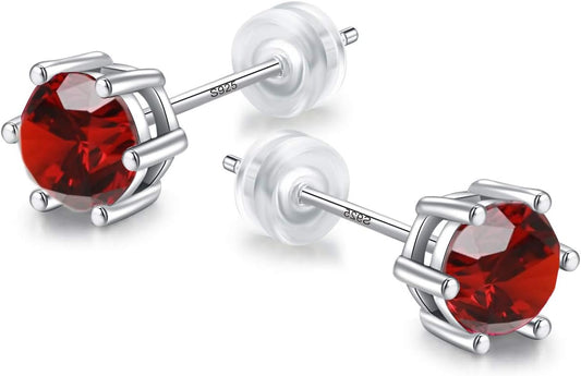 Birthday Stone,Daily Wear,925 Sterling Silver 18ct White Gold Plated Earrings Stud Men Women,Jewelry Box Gift Choice