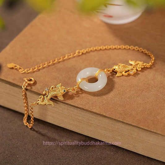 Jade  White Jade Koi Fish Prosperity Bracelet