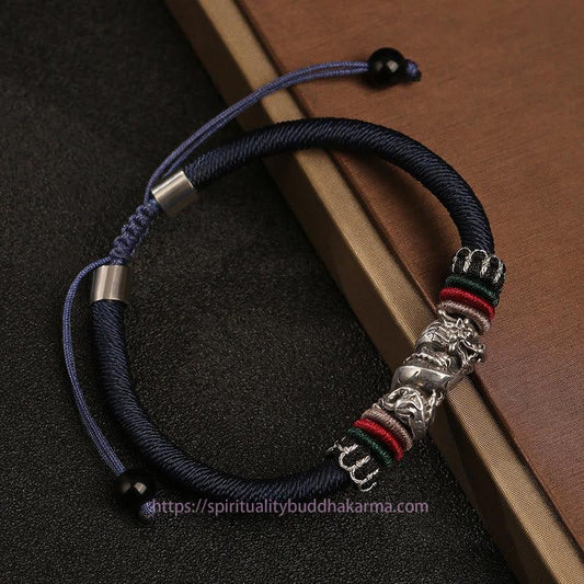 Ancient Tibetan Buddhist Red String Tradition  Handmade 925 Sterling Silver Year Of The Dragon Auspicious Dragon Luck Rope Bracelet