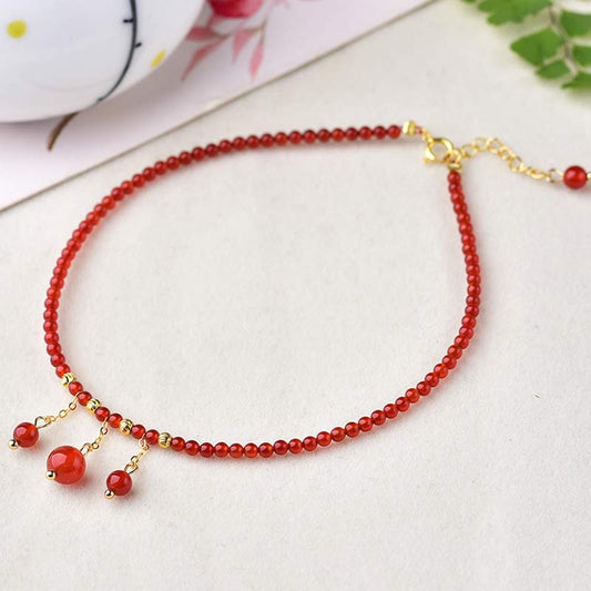 Spiritualität Buddha Karma Roter Achat Selbstvertrauen Ruhe Fußkettchen 