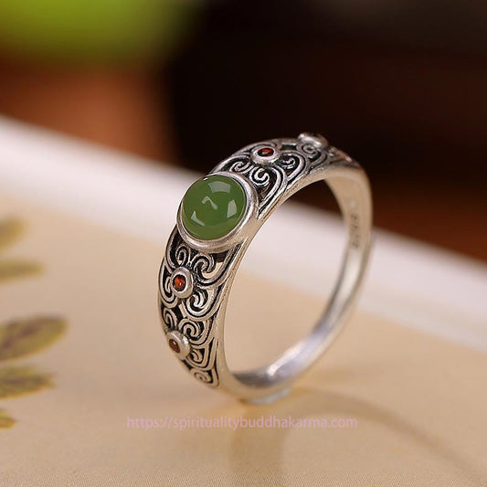 Bague ajustable en argent sterling 925 et jade Hetian cyan Harmony
