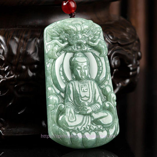 Jade  Tathagata Buddha Dragon Jade Amulet Serenity String Necklace