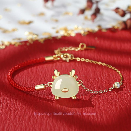 Jade  925 Sterling Silver Year of the Dragon Natural Hetian Jade Red Agate Cute Dragon Protection Success Bracelet Necklace Pendant Earrings