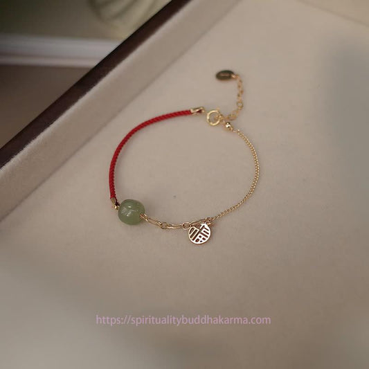 Bracelet en jade avec perles et chaîne porte-bonheur 
