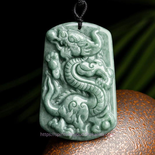 Jade  Year of the Dragon Chinese Zodiac Dragon Jade Success Amulet Necklace Pendant