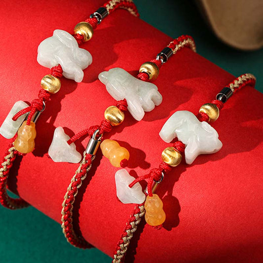 Jade  Chinese Zodiac Jade Prosperity Red String Bracelet Anklet
