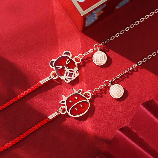 Ancient Tibetan Buddhist Red String Tradition  925 Sterling Silver Color-changing Chinese Zodiac Luck Protection Red String Chain Bracelet