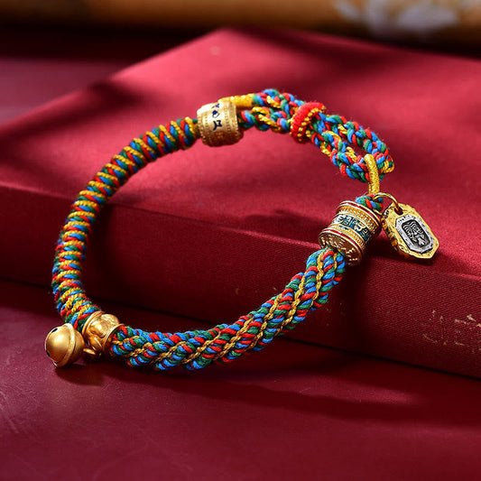 Ancient Tibetan Buddhist Red String Tradition  Tibetan Om Mani Padme Hum Carved Zakiram Goddess of Wealth Charm Amulet Bracelet