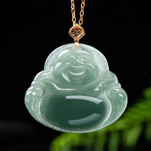 Buddha-Energie-Halskette mit lachendem Buddha aus natürlichem Jade-Anhänger – Symbol für Wohlstand und Fülle 