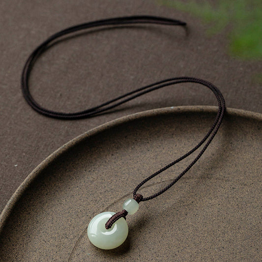 Jade  Natural Round Jade Peace Buckle Luck Prosperity Necklace Pendant