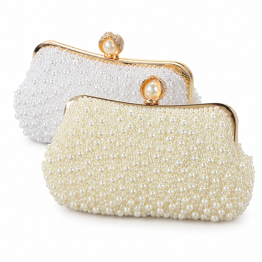 Pearl Evening Clutch Bag with Detachable Chains, Elegant Wedding Party Handbag for Women