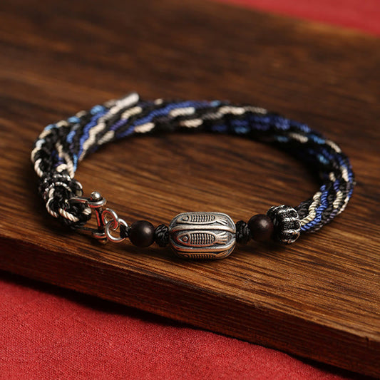 Ancient Tibetan Buddhist Red String Tradition  925 Sterling Silver Koi Fish Wealth Reincarnation Knot Braid String Bracelet