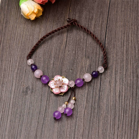 Spirituality Buddha Karma Natural Amethyst Rose Quartz Crystal Charm Lucky Healing Anklet