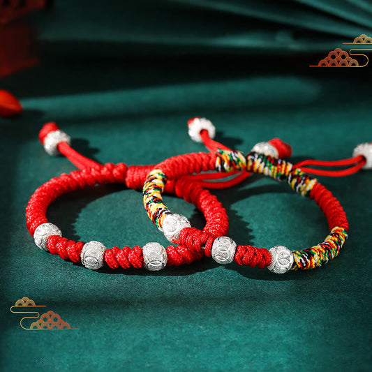 Ancient Tibetan Buddhist Red String Tradition  925 Sterling Silver King Kong Knot Multicolored Red String Strength Handmade Braided Kids Child Bracelet