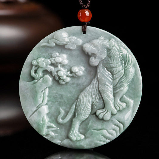 Jade  Chinese Zodiac Tiger Jade Protection Necklace String Pendant