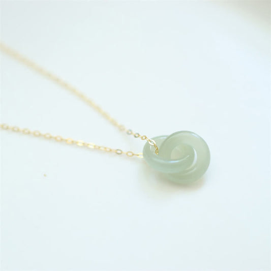 Jade  925 Sterling Silver Natural Double Peace Buckle Hetain Jade Luck Necklace Pendant