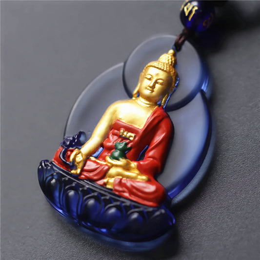 Spirituality Tibet Medicine Buddha Liuli Crystal Compassion Necklace Pendant