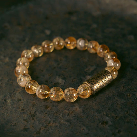 Bracelet de protection en cristal de citrine dorée, énergie naturelle et richesse, pour le chakra du plexus solaire (troisième chakra). Perles de laiton et cristal.