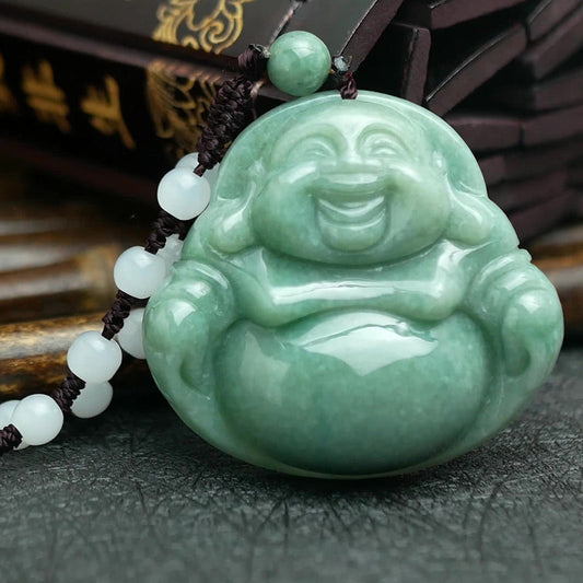 Jade  Laughing Buddha Cyan Jade Harmony Necklace String Bead Pendant