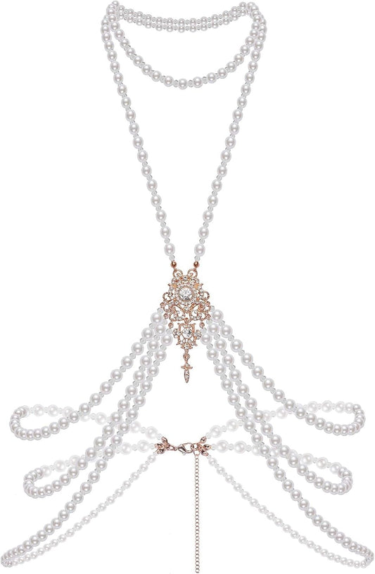 1920s Pearl Body Chain for Evening Party Gatsby Imitation Pearl Chain for Flapper Costume