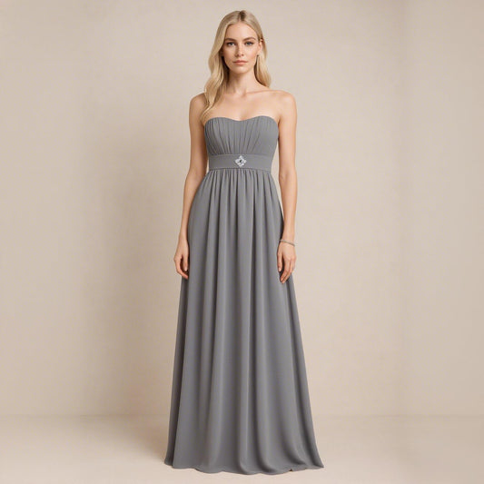 Elegant Chiffon Dress Built-in Bra Design, Back Lace-up Formal Bridesmaid Dress, Evening Gown, Wedding, Banquet Skirt