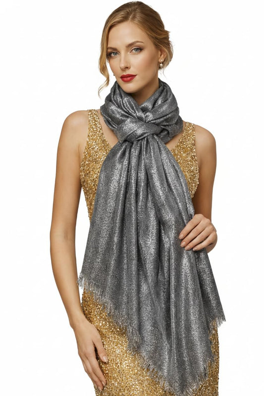 Large Big Oversized Evening Shawl and Wrap (79" x 31") - Luxury Soft Metallic Thread Shimmer Scarf for Formal Dresses, Weddings & Everyday Versatile