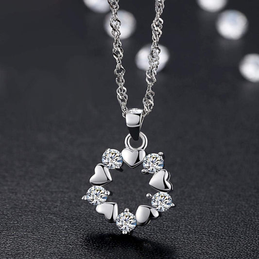 925 Sterling Silver,Diamond Love Heart Pendant.18 inches,Prince of Wales Chain,Diamond Cut Twist Curb Necklace Chain Women Girls Jewelery Box