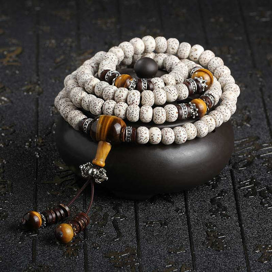 Spiritualität Buddha Karma Handgefertigtes tibetisches Tigerauge Bodhi-Samen-Friedensarmband 