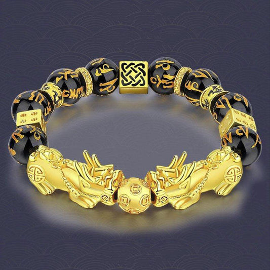 Spiritualität Buddha Karma Feng Shui Doppel Pixiu Obsidian Om Mani Padme Hum Wohlstandsarmband