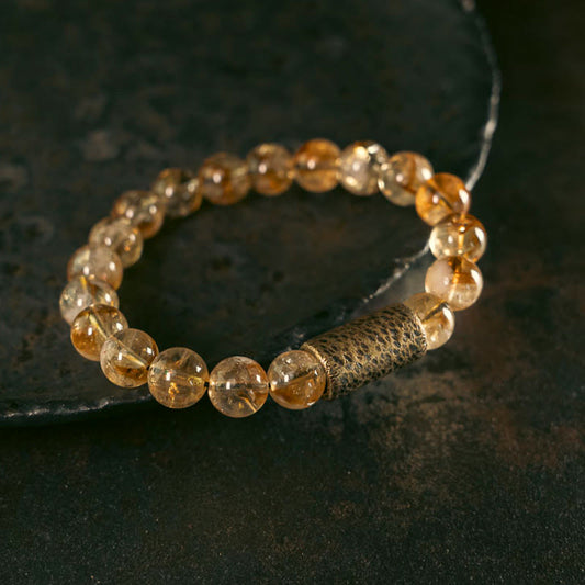 Bracelet de protection en cristal de citrine dorée, énergie naturelle et richesse, pour le chakra du plexus solaire (troisième chakra). Perles de laiton et cristal.