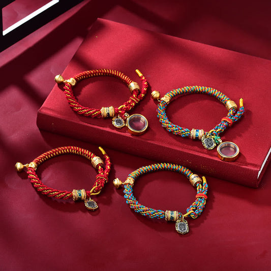 Ancient Tibetan Buddhist Red String Tradition  Tibetan Om Mani Padme Hum Carved Zakiram Goddess of Wealth Charm Amulet Bracelet