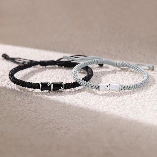Altes tibetisch-buddhistisches Armband mit roter Schnur und Bambusmuster zur Heilung für Paare