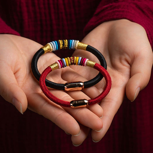 Bracelet tibétain ancien bouddhiste à la corde rouge, fait main, avec boucle magnétique et nœud King Kong, protection.