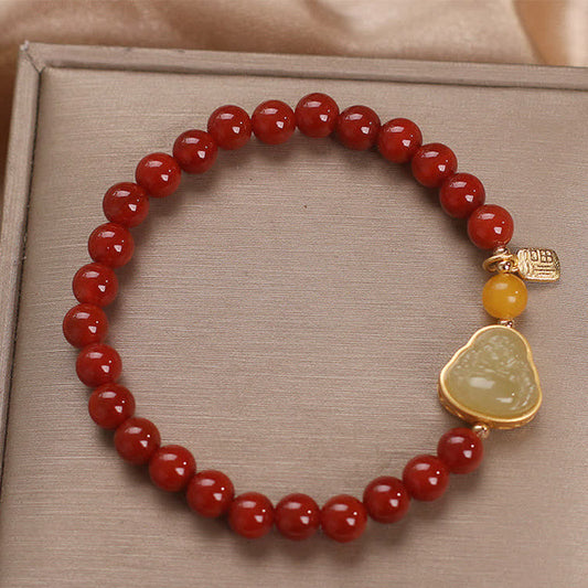 Spirituality Laughing Buddha Red Agate Jade Confidence Bracelet